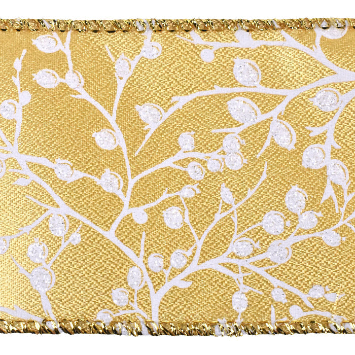 Berry Branch Silhouette Wired Ribbon, 2-1/2-Inch, 10-Yard - Gold