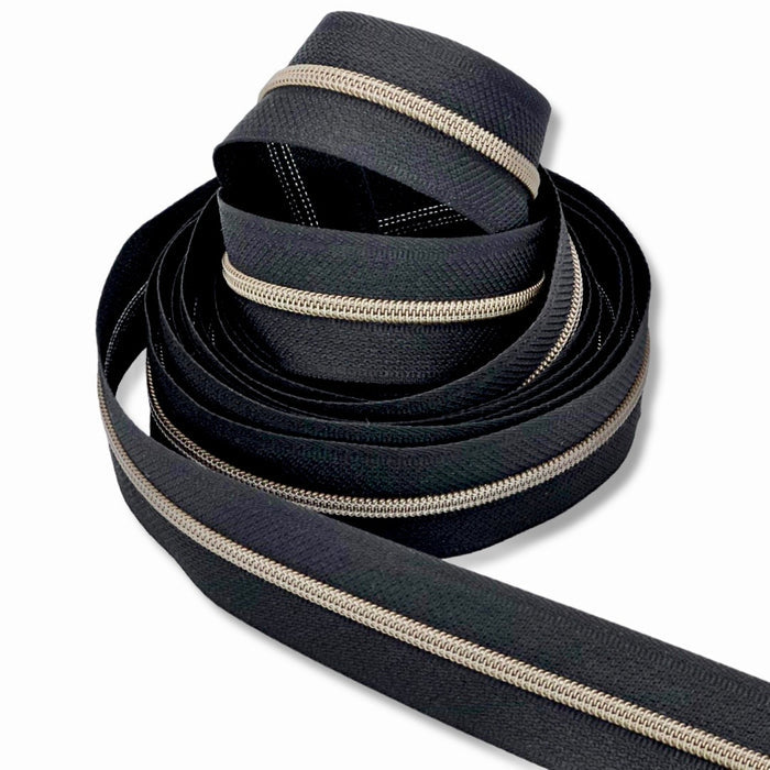 Black | #3 Antique Gold Zipper by the Yard - 5 yard Singles