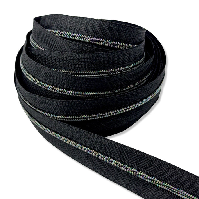Black | #3 Midnight Rainbow Zipper by the Yard - 5 Yard Singles