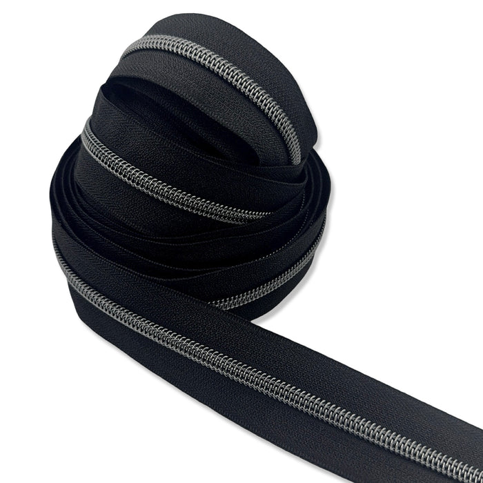 Black | #5 Black Nickel Zipper by the Yard - 5 Yard Singles