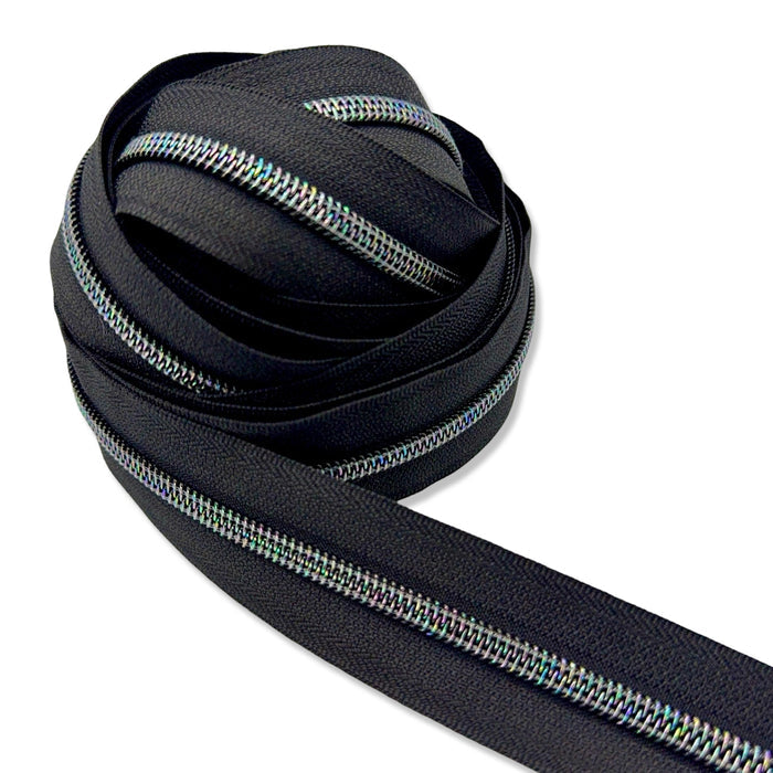 Black | #5 Midnight Rainbow Zipper by the Yard - 5 Yard Singles