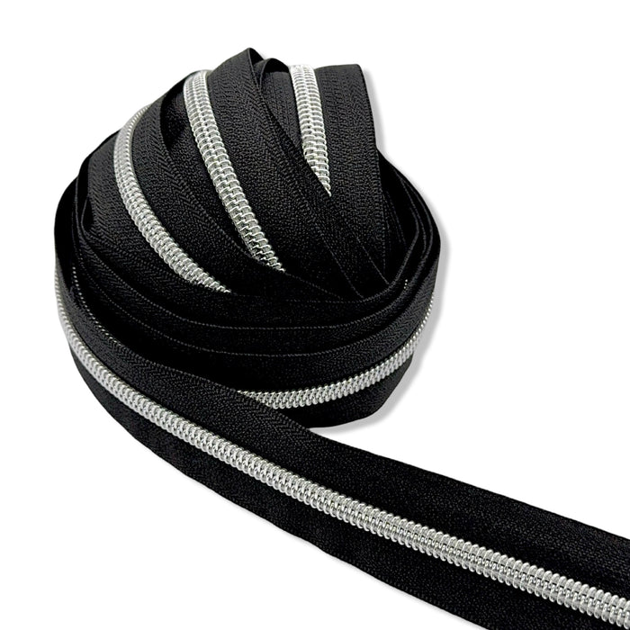 Black | #5 Nickel Zipper by the Yard - 5 Yard Singles