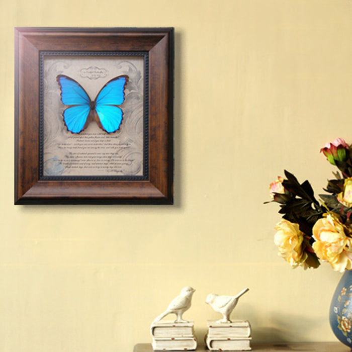 Blue Morpho Butterfly With White  Photo Frame Steampunk Specimen Model