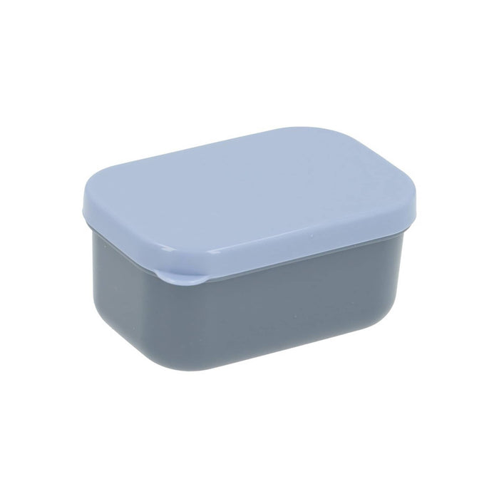 Blue kids bento lunch box, inner small box with lid, front angle on a white background.
