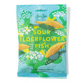 BonBon NYC Sour Elderflower Fish swedish gummy candy in blue packaging, front view.