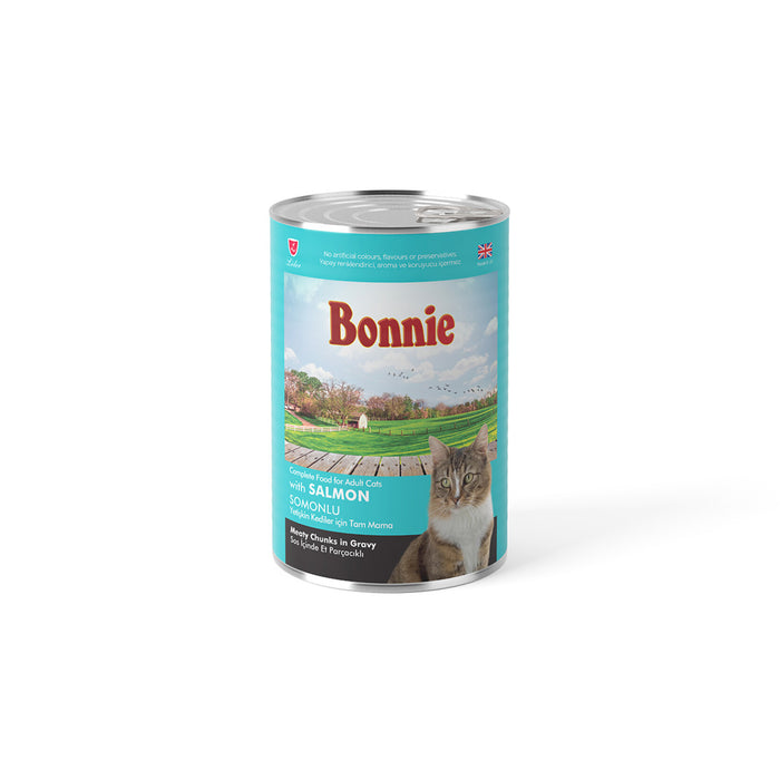 Bonnie Salmon Adult Cat Food 400 g is a complete and balanced wet food formulated for adult cats.