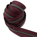 Bordeaux Red | #5 Black Nickel Zipper by the Yard - 3 Yard Singles