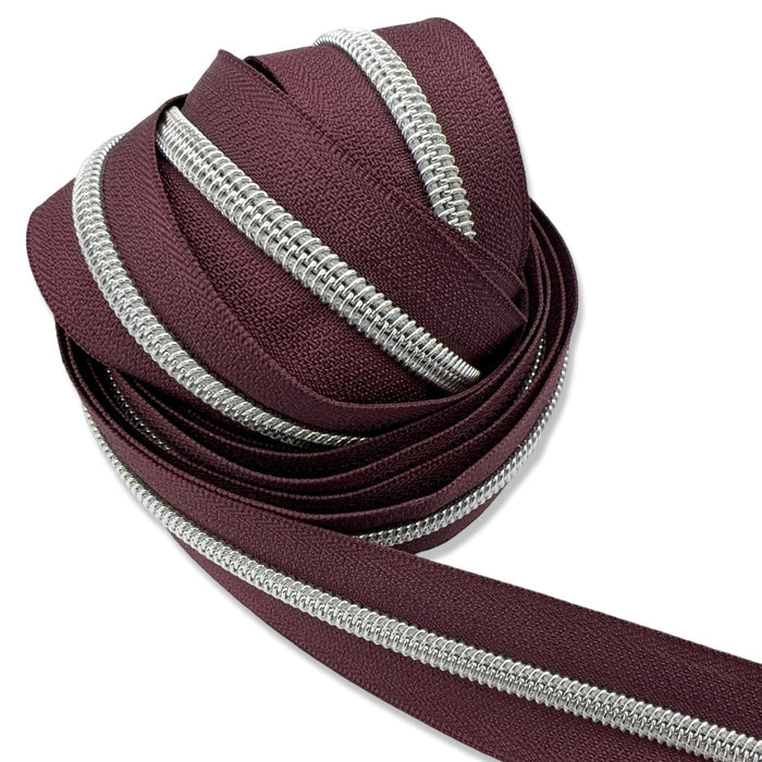 Bordeaux Red | #5 Nickel Zipper by the Yard - 3 Yard Singles