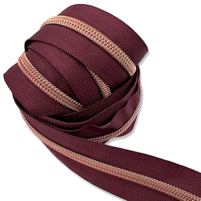 Bordeaux Red | #5 Rose Gold Zipper by the Yard - 3 Yard Singles