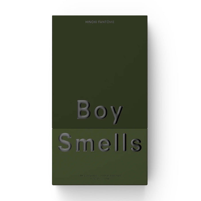 Boy Smells Hinoki Fantome scented eau de parfum 50ml bottle in two-tone dark green box.