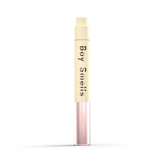 Boy Smells Solar Drip eau de parfum in 10ml travel spray form with light yellow top, on a white background.