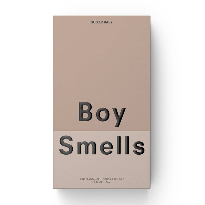 Boy Smells Sugar Baby scented eau de parfum 50ml bottle, in two-tone tan box, front view.