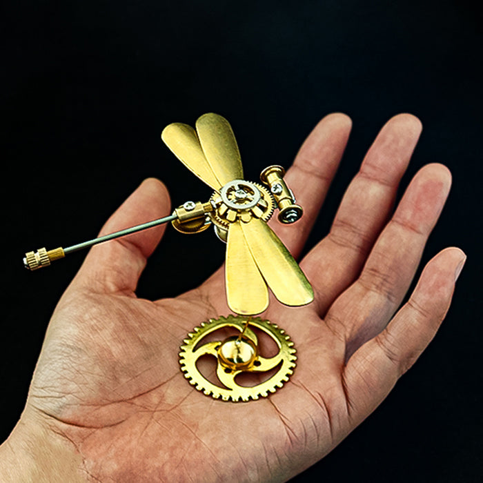 Brass Mini Dragonfly Insect Model with Base Handmade Assembled Crafts