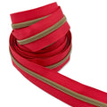 Bright Red  | #5 Antique Gold Zipper by the Yard - 3 Yard Singles