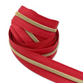 Bright Red  | #5 Light Gold Zipper by the Yard - 3 Yard Singles