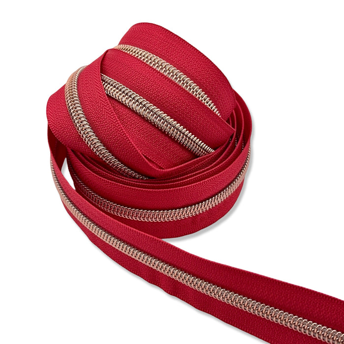 Bright Red  | #5 Rose Gold Zipper by the Yard - 3 Yard Singles