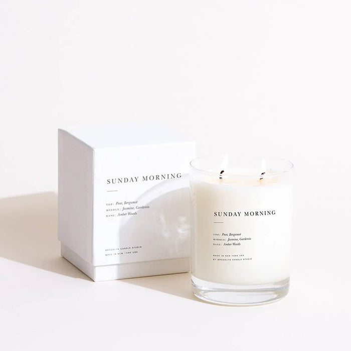 Brooklyn Candle Studio Sunday Morning scented classic 2-wick soy wax candle with gift box.