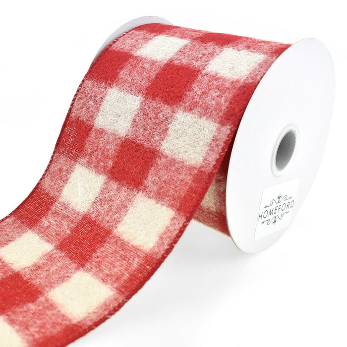 Brushed Buffalo Plaid Wired Ribbon, 4-Inch, 10-Yard