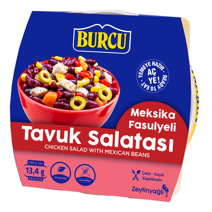 Burcu Mexican Bean Chicken Salad brings together tender chicken, colorful vegetables, and hearty Mexican beans in a ready-to-eat Mediterranean-style meal.