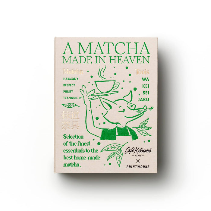Matcha Tools Kit in beige book box packaging with green text and illustrations, on a white background.
