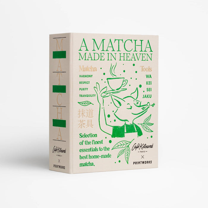 Matcha Tools Kit in beige book box packaging with green text and illustrations, front angle view, on a white background.