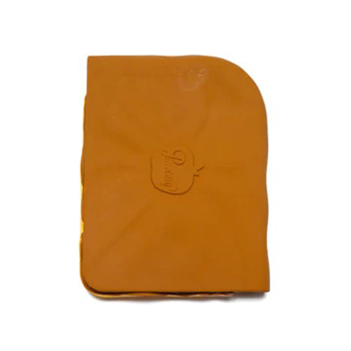 PiccoliNY Cameron's Corner Pepperoni Slice natural rubber baby teether, bottom view.