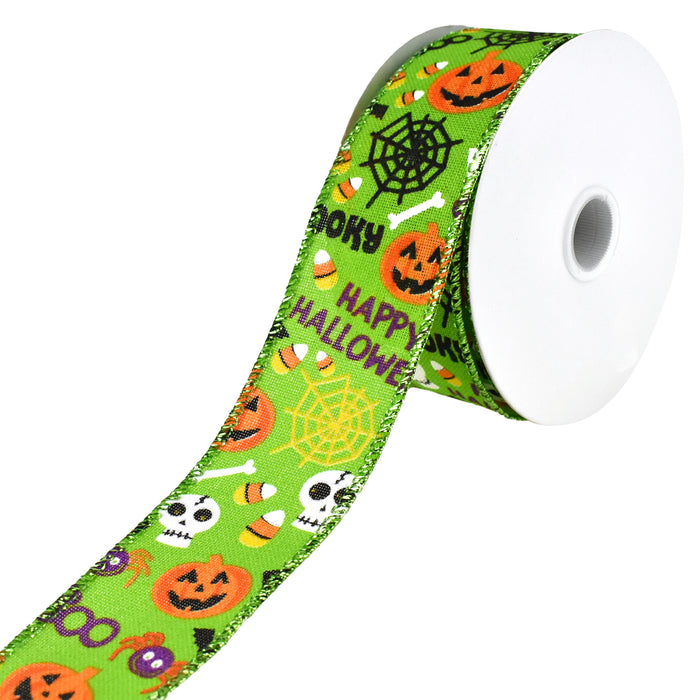 Cartoon Pumpkin and Skull Wired Ribbon, 1-1/2-Inch, 10-Yard