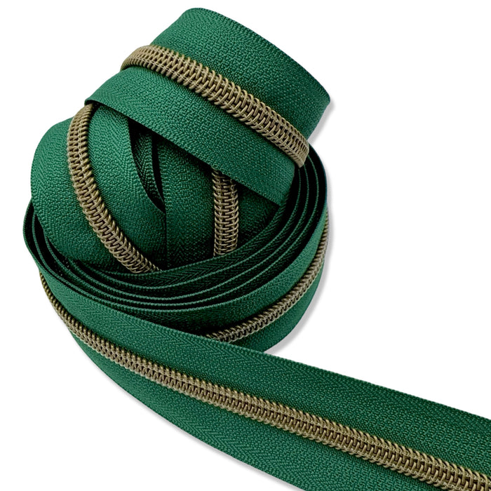 Castleton Green | #5 Antique Gold Zipper by the Yard - 3 Yard Singles