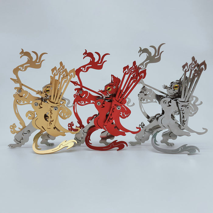 Cat Archer Beast Fight with Monkey King Wukong Assembly Model 3d Metal Puzzle 66+PCS