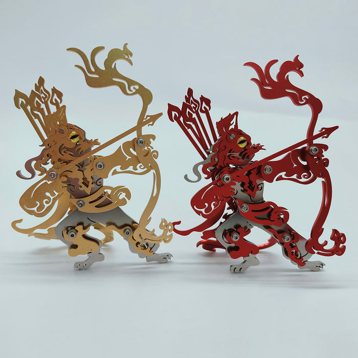 Cat Archer Beast Fight with Monkey King Wukong Assembly Model 3d Metal Puzzle 66+PCS