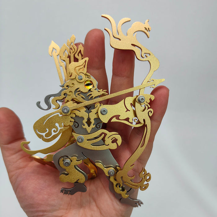 Cat Archer Beast Fight with Monkey King Wukong Assembly Model 3d Metal Puzzle 66+PCS