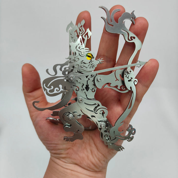 Cat Archer Beast Fight with Monkey King Wukong Assembly Model 3d Metal Puzzle 66+PCS
