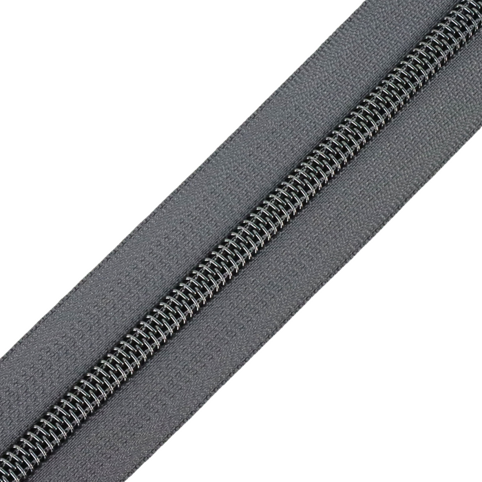 Charcoal Gray | #5 Black Nickel Zipper by the Yard - 3 Yard Singles