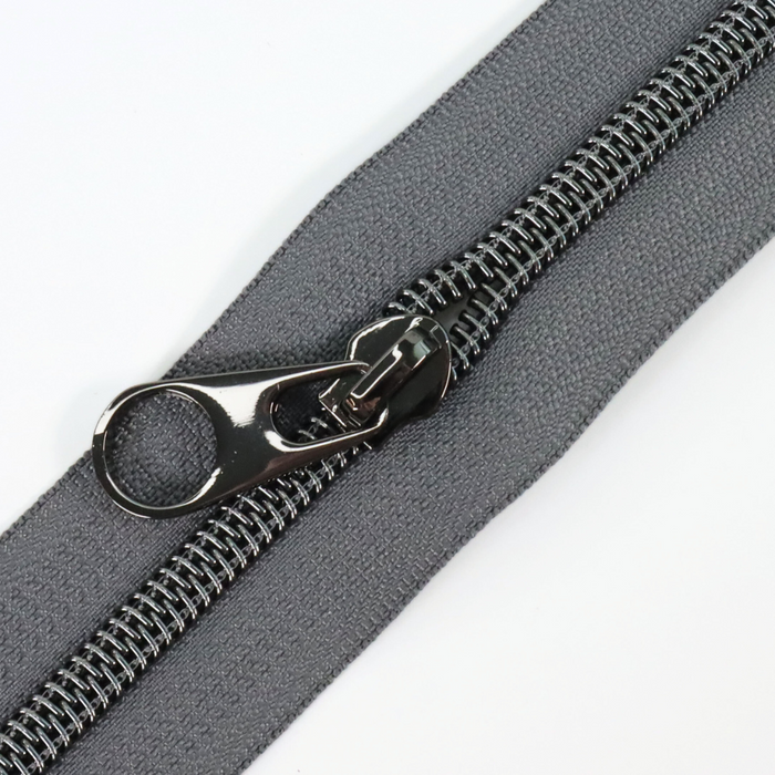 Charcoal Gray | #5 Black Nickel Zipper by the Yard - 3 Yard Singles
