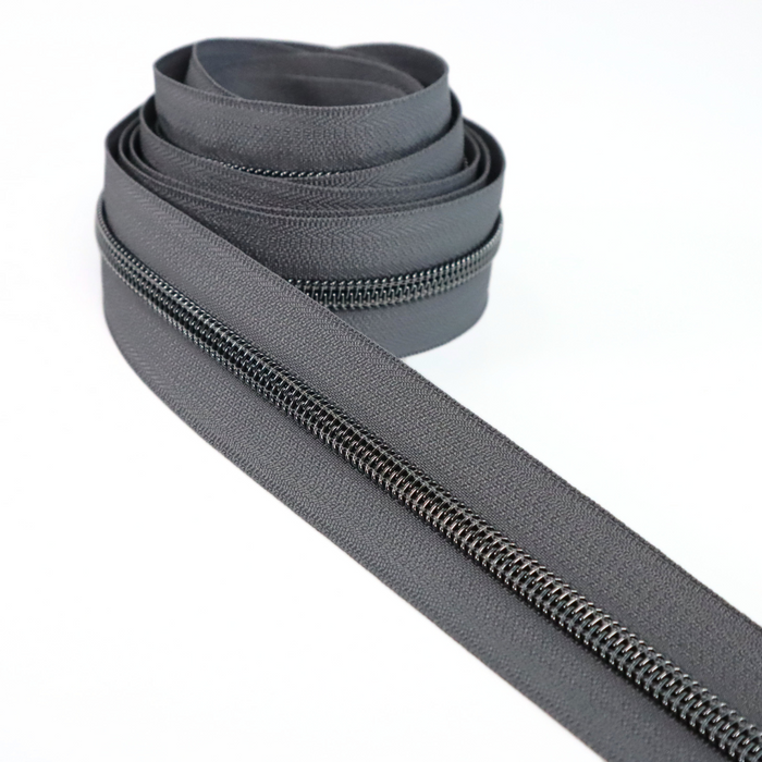 Charcoal Gray | #5 Black Nickel Zipper by the Yard - 3 Yard Singles