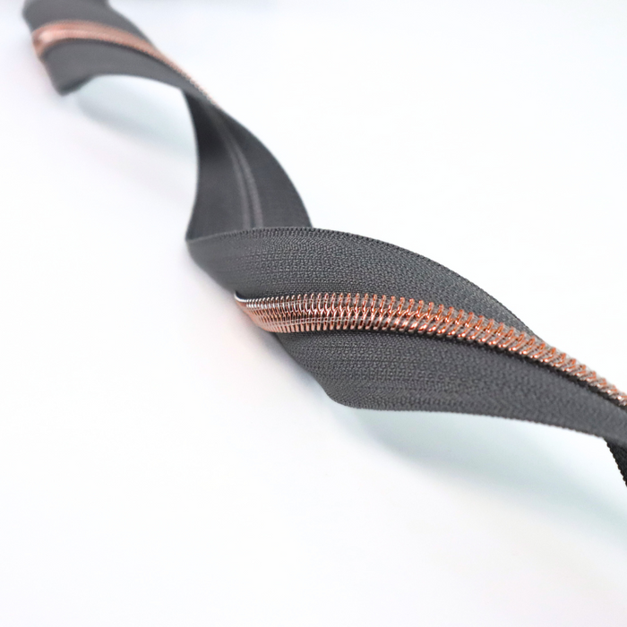 Charcoal Gray | #5 Rose Gold Zipper by the Yard - 3 Yard Singles