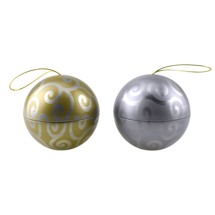Christmas Ball Ornament Fillable Tins, 4-Inch, 2-Piece