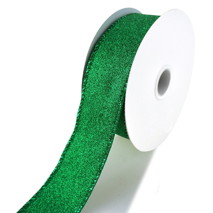 Christmas Flat Glitter Wired Edge Ribbon, 1-1/2-Inch, 10-Yard