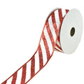 Christmas Glitter Holiday Stripes Wired Ribbon, 1-1/2-Inch, 10-Yard - Red/White
