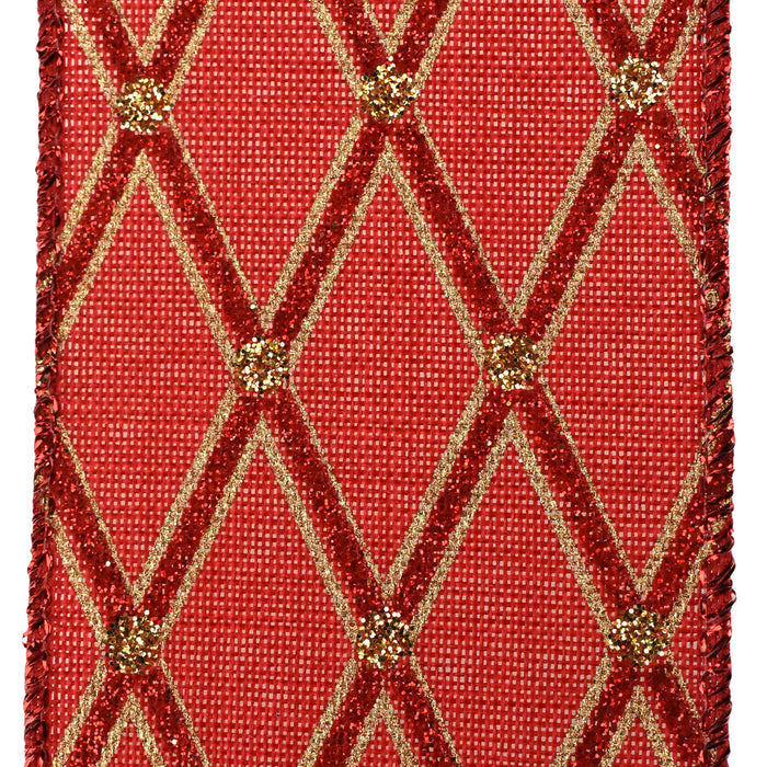 Christmas Glittered Diamond Lattice Wired Ribbon, 2-1/2-Inch, 10-Yard - Red