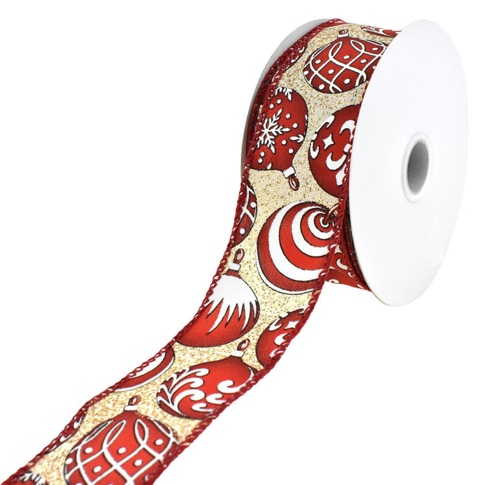 Christmas Iridescent Ornaments Wired Ribbon, 1-1/2-Inch, 10-Yard - Red/Gold