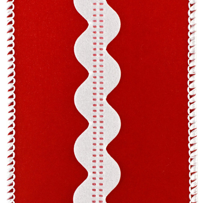 Christmas Velvet Rickrack Center Wired Ribbon, 2-1/2-Inch
