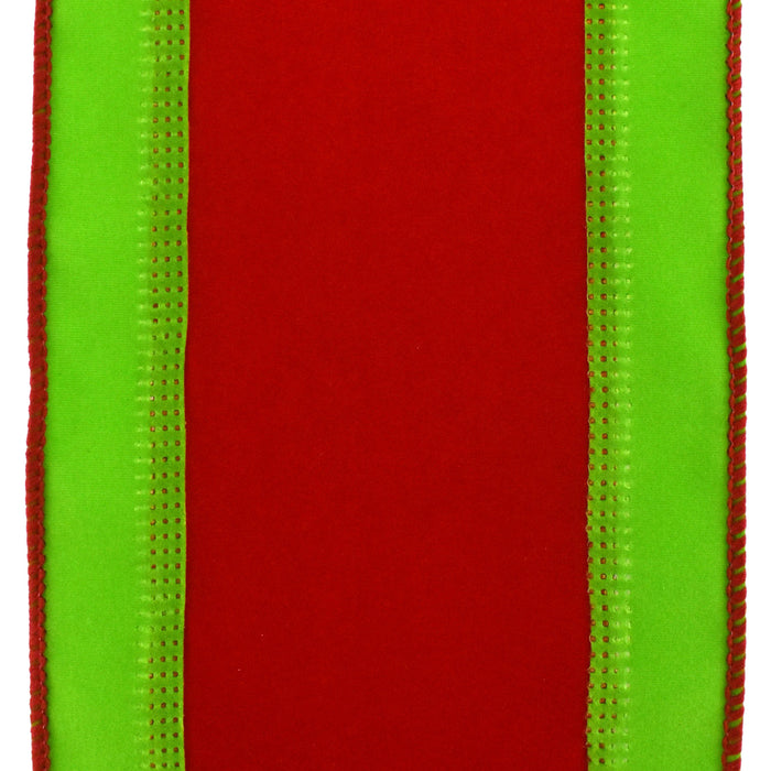 Christmas Velvet Stripe Wired Ribbon, 4-Inch, 10-Yard - Lime Green/Red