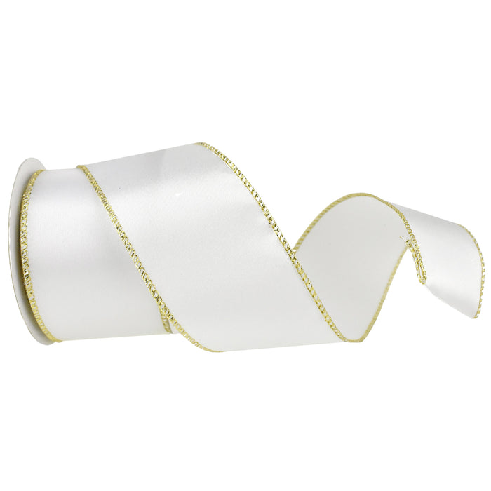Classic Satin Metallic Edge Wired Ribbon, 2-1/2-Inch, 10-Yard - White/Gold