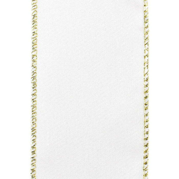Classic Satin Metallic Edge Wired Ribbon, 2-1/2-Inch, 10-Yard - White/Gold