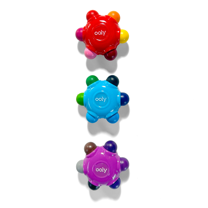 Ooly Color Burst Grip Crayons, set of 3, each with 6 colors.
