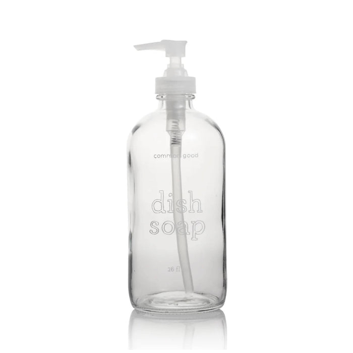 Common Good 16 ounce glass refillable dish soap bottle with pump.