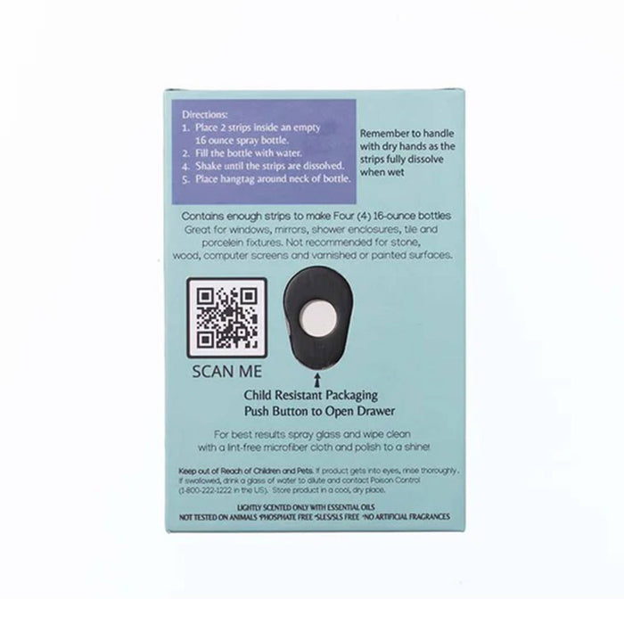 Nantucket Footprint Rosemary and Mint highly concentrated glass and window cleaner strips in blue box packaging, back view.