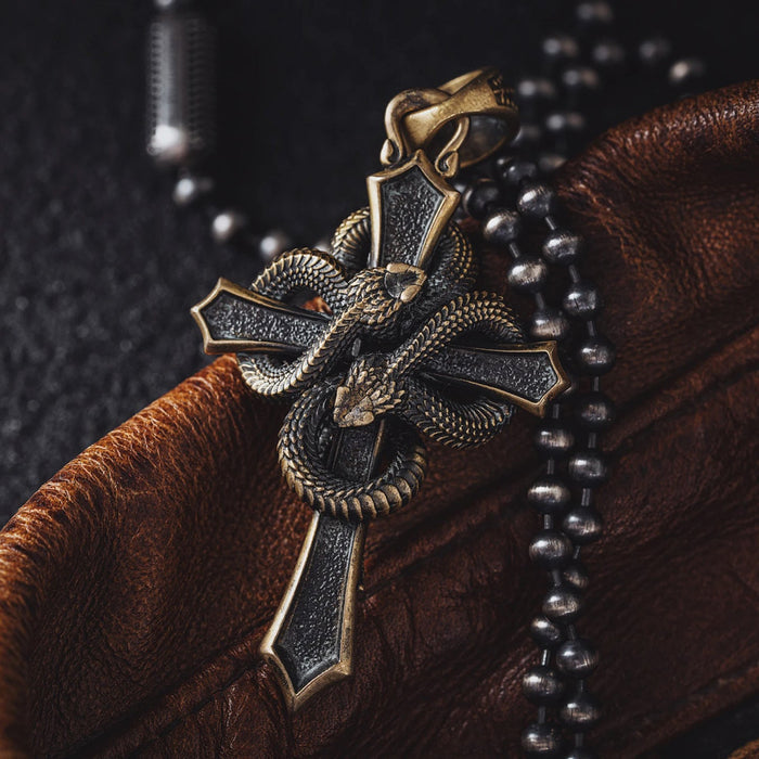 coppertistwu Christian Cross & Two Snakes  Pendant