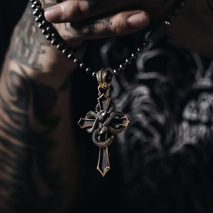 coppertistwu Christian Cross & Two Snakes  Pendant